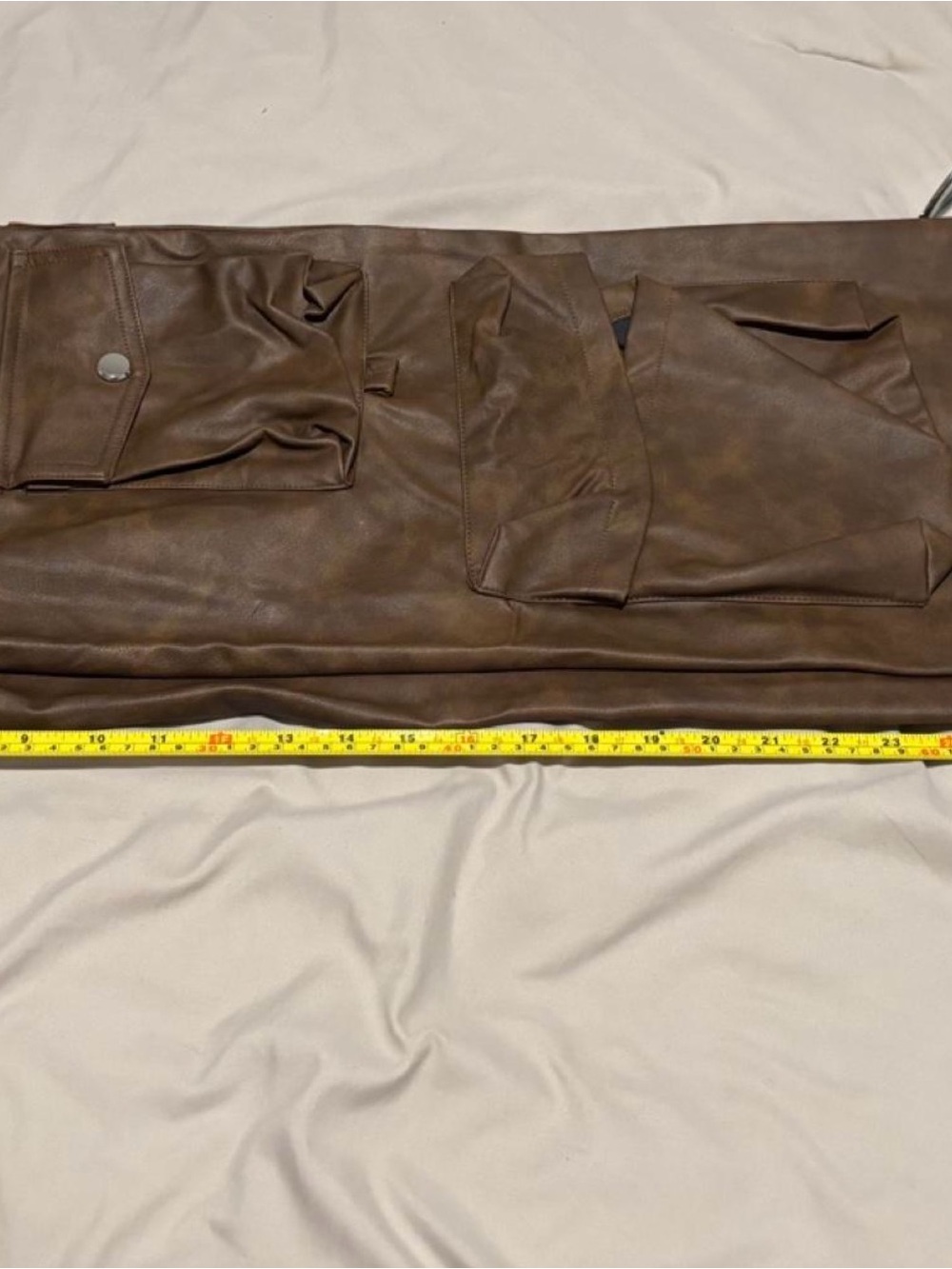New Sz XL Weekend Warrior Wide Leg Washed Pu Leather Cargo Pant - Brown - Picture 7 of 10